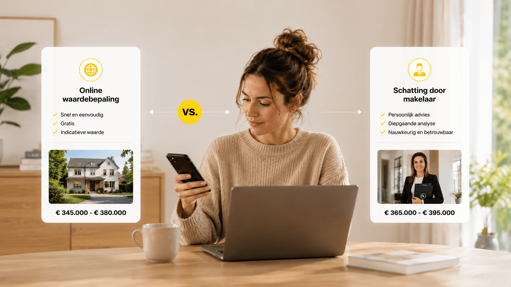 Vergelijking van online woningschatting en schatting door een makelaar